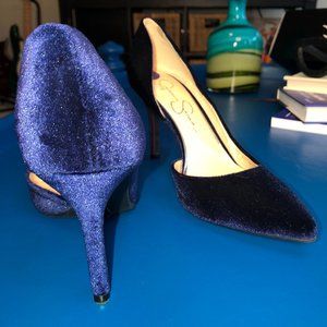 Royal blue velvet heels